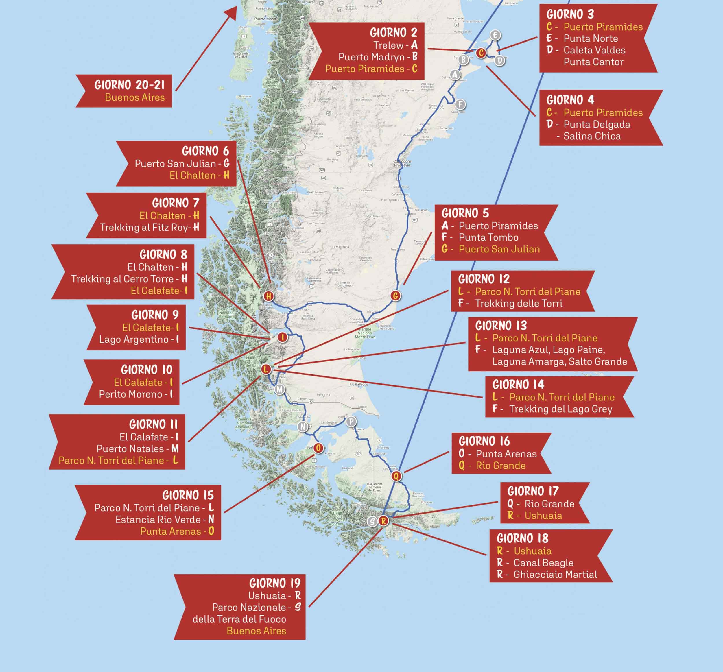 Mappa Viaggio in Patagonia